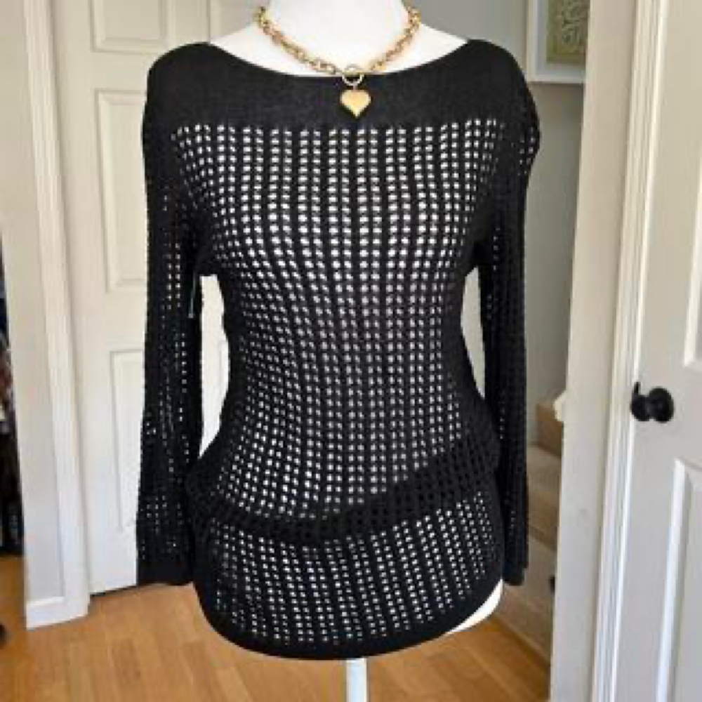 Vintage Ann Taylor Black Crochet Long Sleeve Top